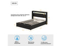 Upholstered double bed 140x200 black with LED lighting, Bluetooth player and USB charging, PU leather storage bed VMIH29036