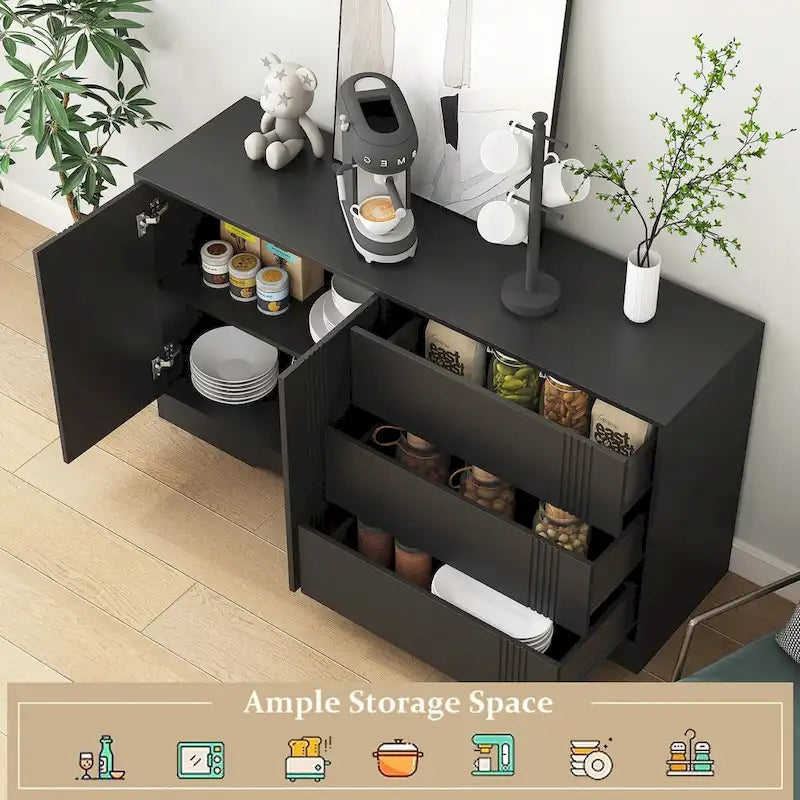 Sideboard Buffet Cabinet, Modern Kitchen Buffet Storage Cabinet with Drawer and Doors,Large Coffee Bar with Adjustable Shelves