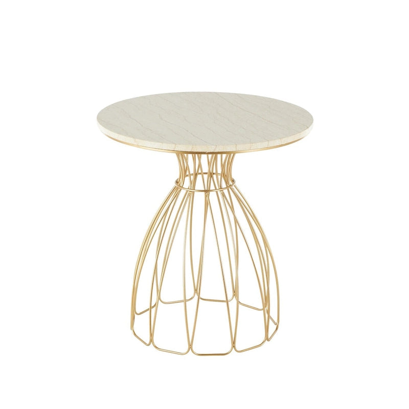 Metal Flower Inspired Side End Accent Table with Cream Marble Tabletop - Gold - Roche River Decor