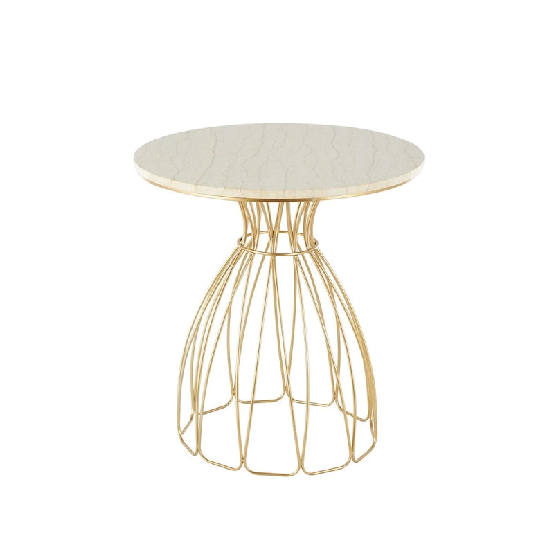 Metal Flower Inspired Side End Accent Table with Cream Marble Tabletop - Gold - Roche River Decor