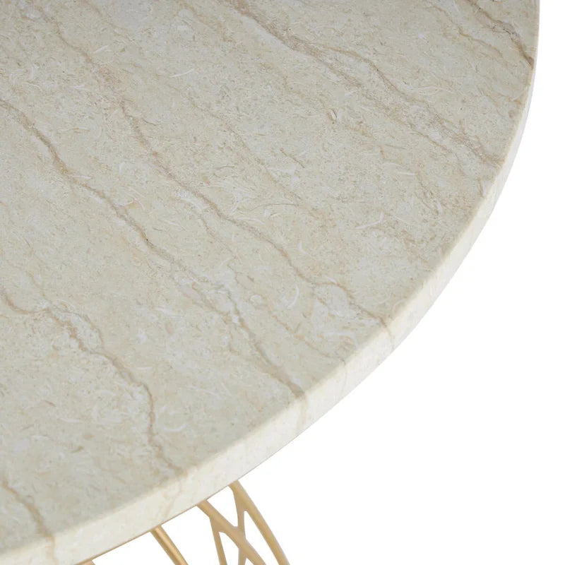 Metal Flower Inspired Side End Accent Table with Cream Marble Tabletop - Gold - Roche River Decor
