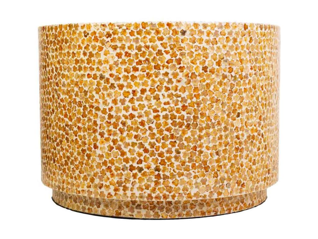 Round wooden coffee table with brown capiz finish 65x65x46h AAYC34466