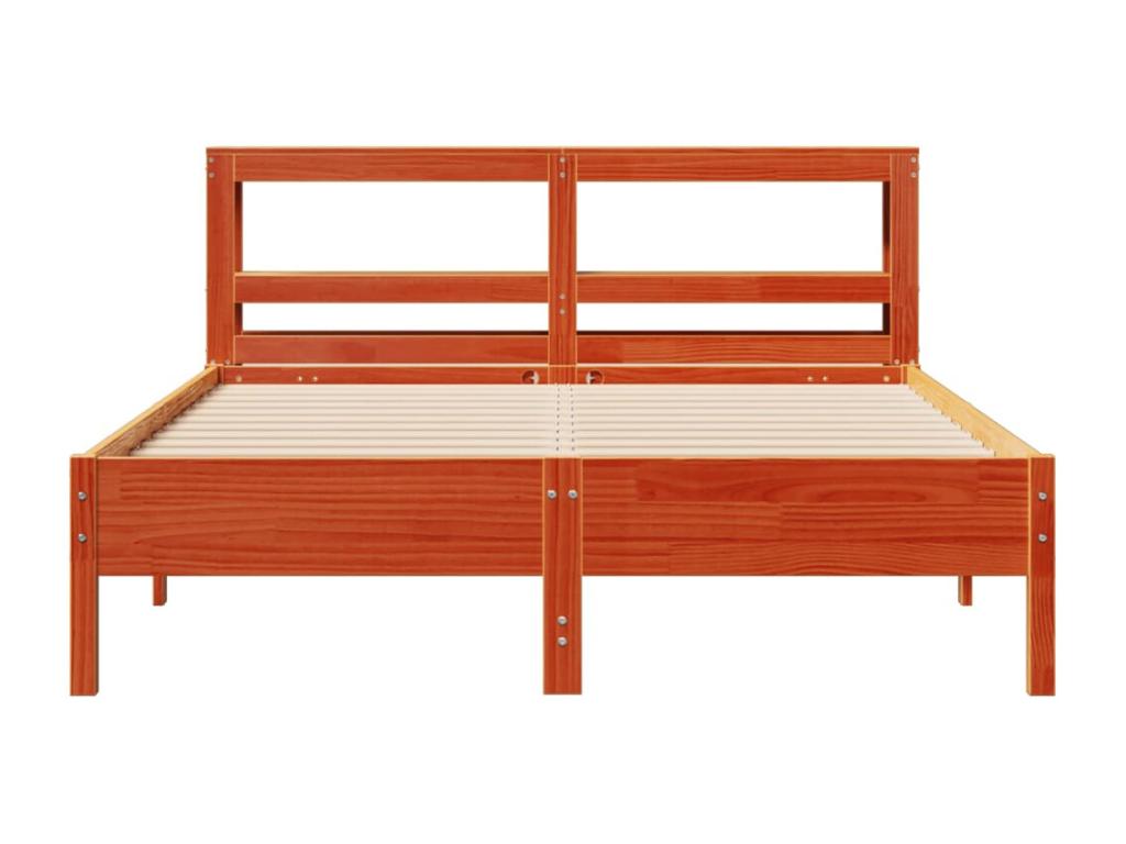 Bed frame without mattress, brown wax finish, 140x200cm, solid pine wood, VHMZ37177