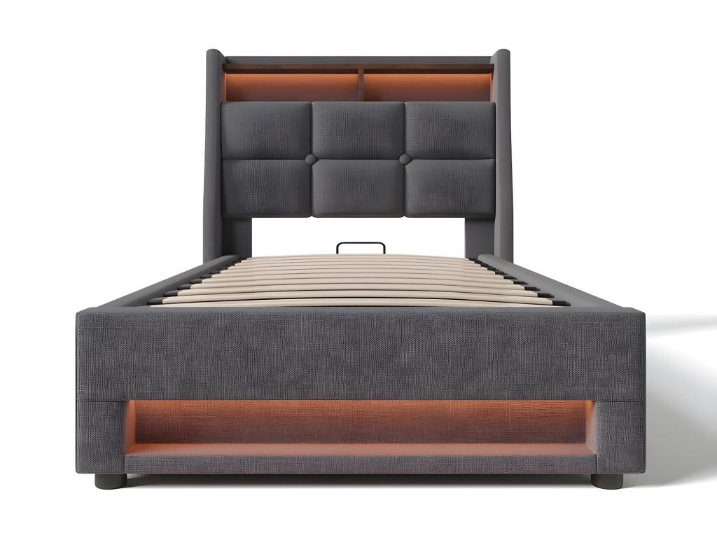 Storage bed with USB charger and LED - 160x200 cm - Beige - Elariva HTCL15293