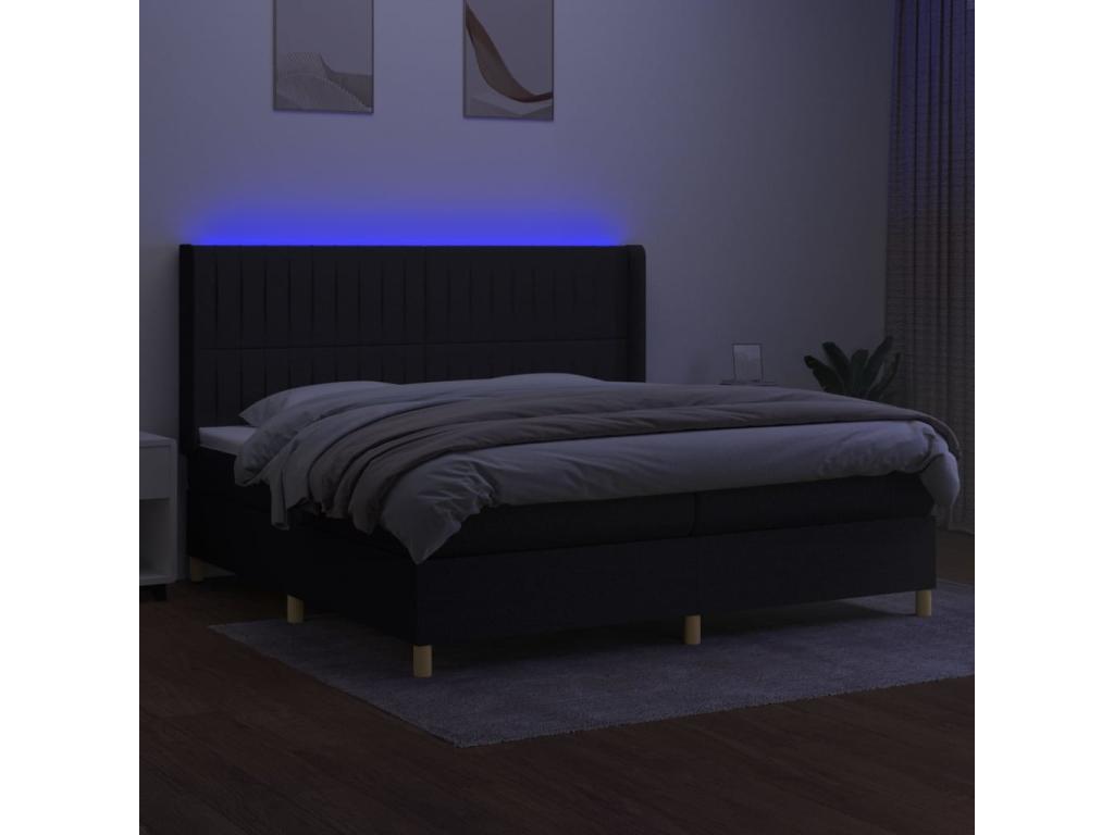 Bed base with mattress and LED lighting, Black, 200x200 cm, Fabric, WKQC11667