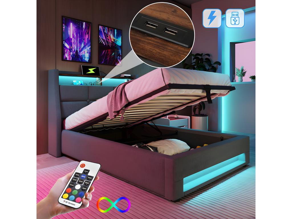 Storage bed with USB charger and LED - 160x200 cm - Beige - Elariva HTCL15293