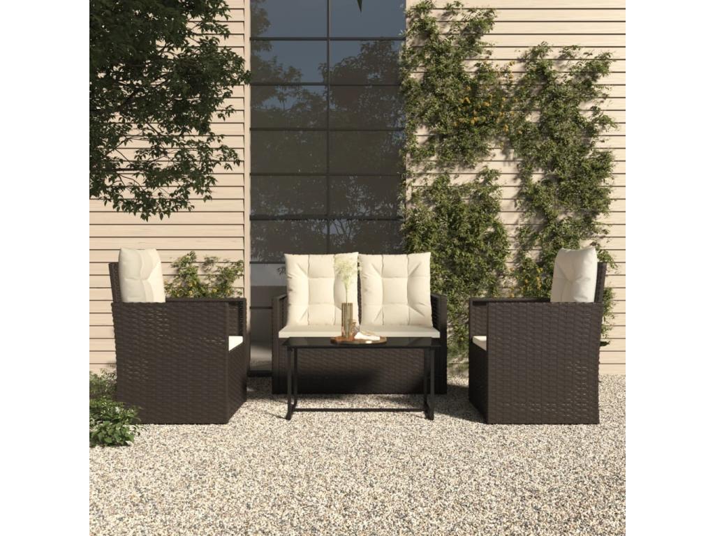 4-piece outdoor furniture set with cushions, black woven resin, ZAZG62186