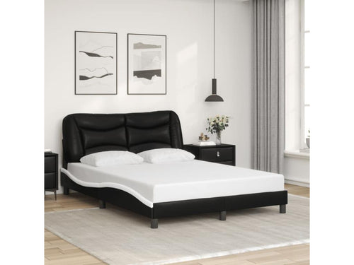 Bed frame with LED lighting, mattress not included, black and white, 140x200 cm, RQAY53558