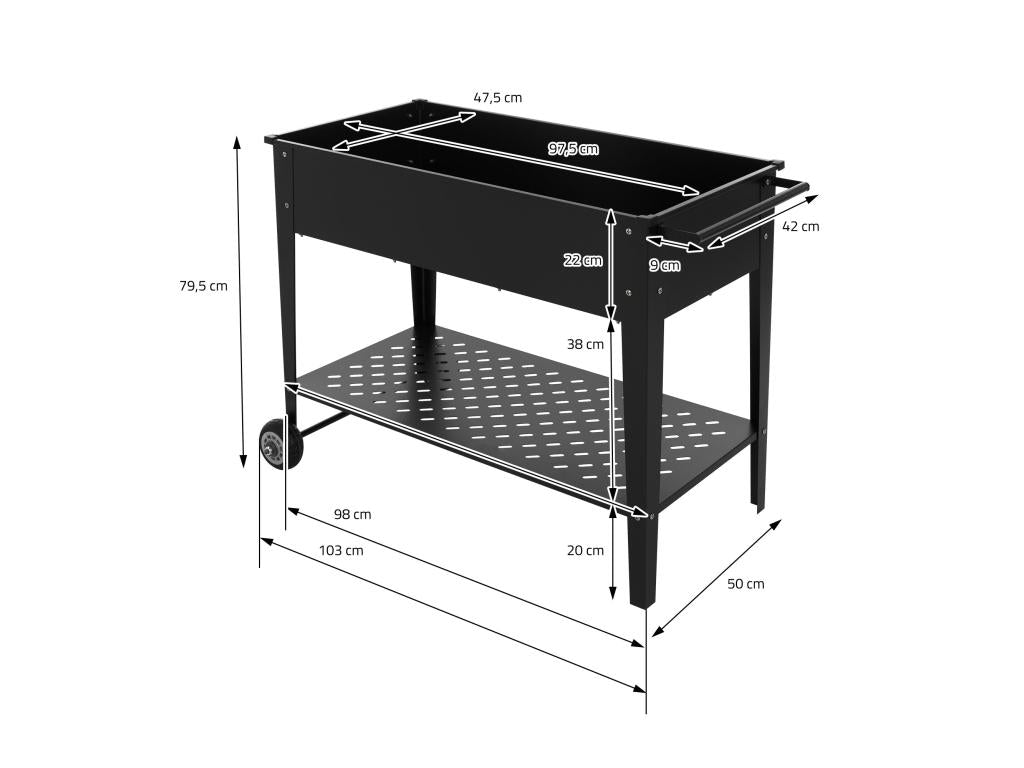 Raised mobile planter, black steel, 98x50x79.5 cm, plant container on Elariva SWJV90647