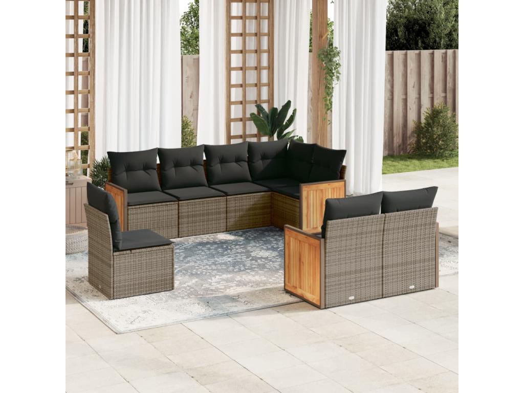 8-piece garden furniture set with grey resin wicker cushions UJLS00306