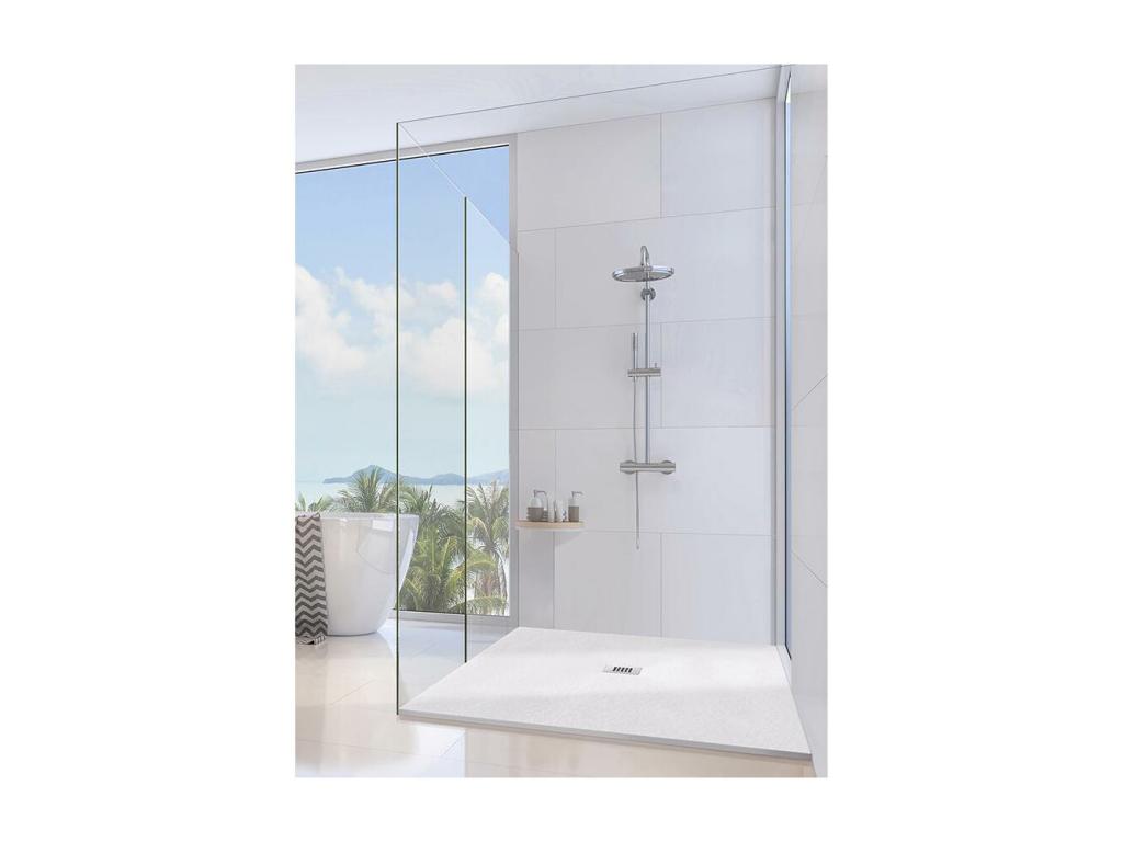 70x100 cm Slim White Shower Tray in Synthetic Resin and Marble Powder with Free Drain QPZZ89872
