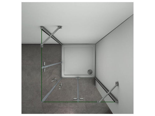 Hinged shower enclosure 90x80x185cm in 6mm tempered glass with anti-limescale coating, pivoting shower door with small fixed corner bar PNLA13773