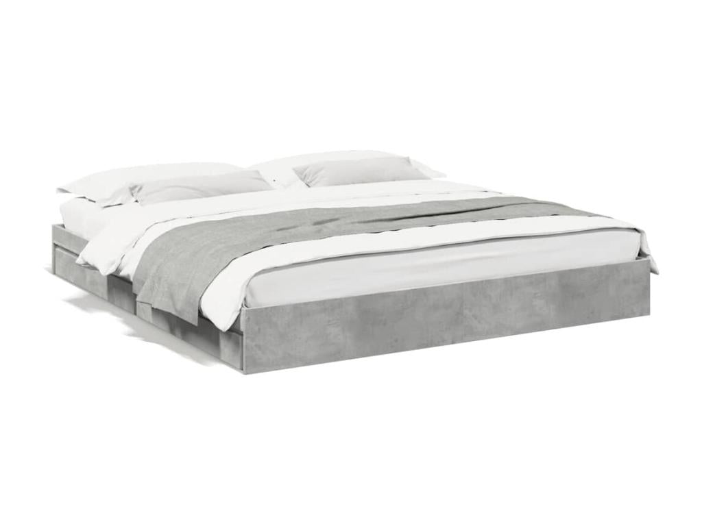 Bed frame and drawers, concrete grey, 200x200 cm, engineered wood KAKJ07967