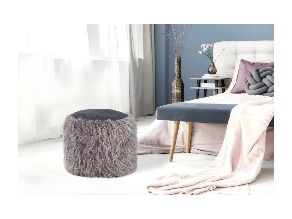 Round Bobtail Faux Fur Pouf 45cm Dark Grey LFNL91934