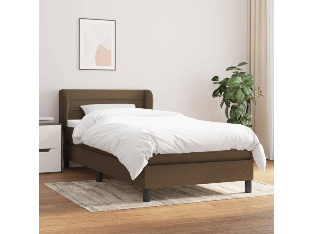 Upholstered bed base with mattress, dark brown, 100x200 cm, FXTP69883