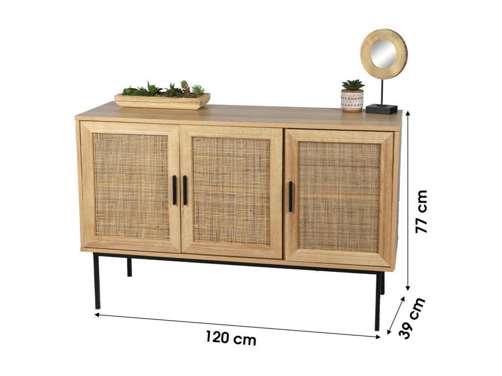 Three-door sideboard in rustic style, light oak finish, dimensions 120x39x75 cm – Elariva Collection ALNJ29399
