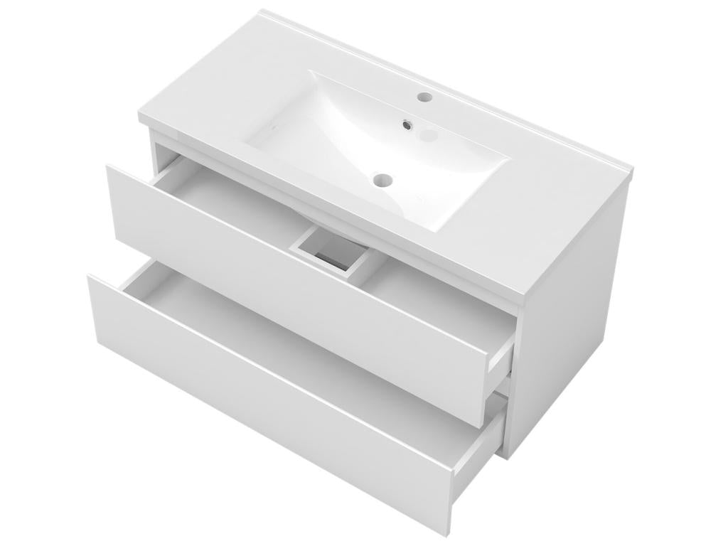 Elariva NXHP47020 100cm Single Sink Bathroom Furniture Set with Column, Wall Mirror, Oak Finish