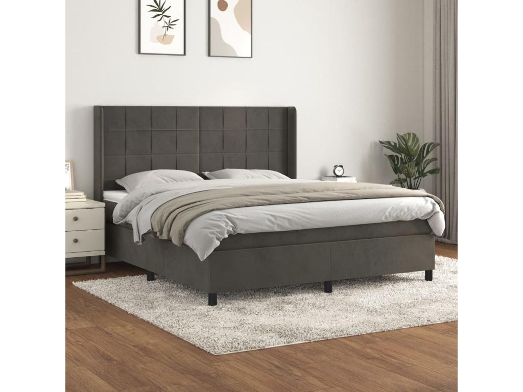 Upholstered bed base and mattress, Dark Grey, 160x200cm, Velvet, CHMO13883