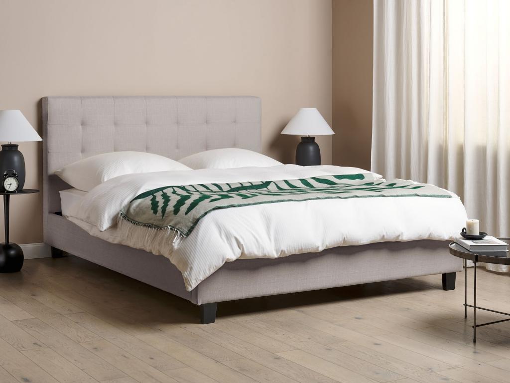 Bed with slatted base, fabric, 160x200 cm, light grey, KLPG92081