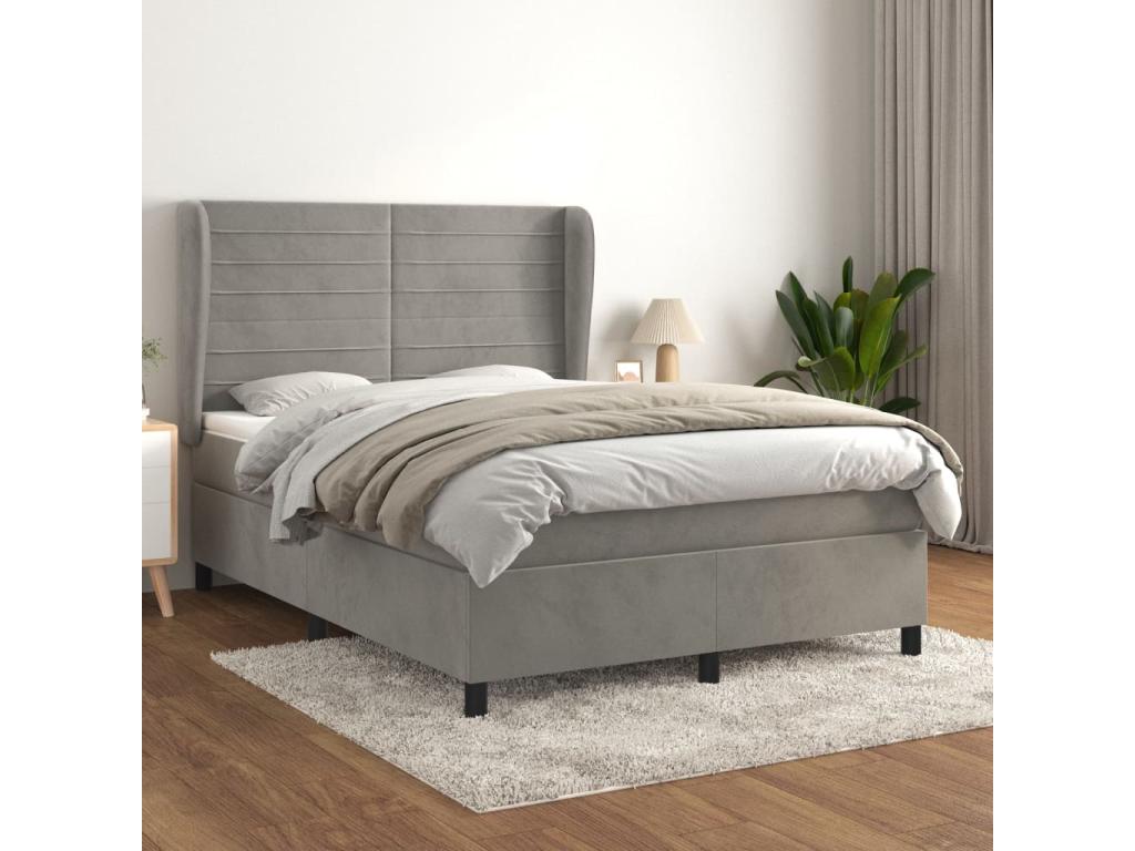 Bed base and mattress, light grey, 140x190cm, velvet, NBUC35783