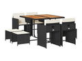 9-piece garden dining set with cushions, black resin wicker SIGE78346