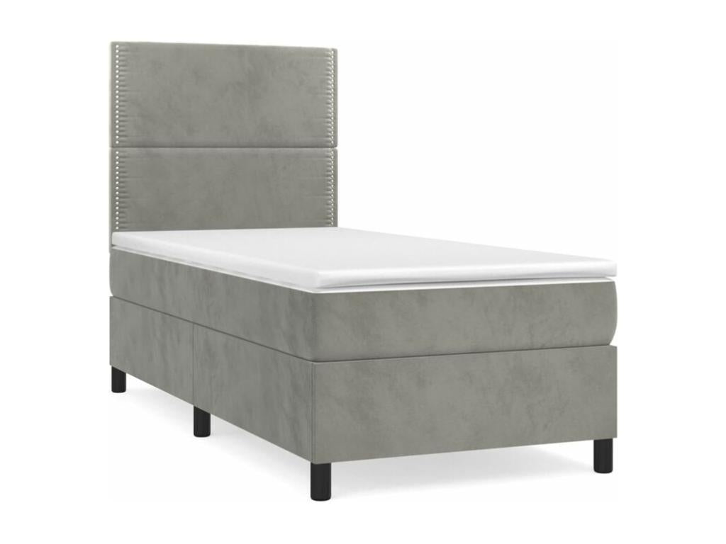 Bed base and mattress, light grey, 100x200 cm, velvet, BIMB49791