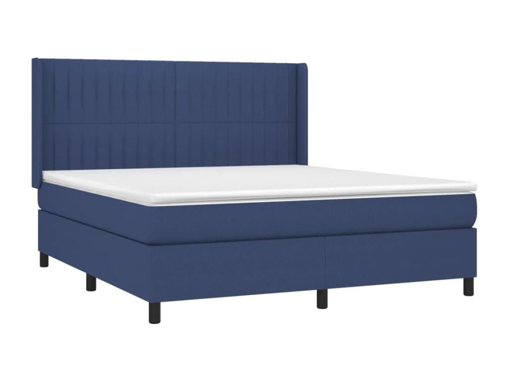 Upholstered bed base with mattress and blue LED lighting, 180x200 cm, fabric LWUB73481