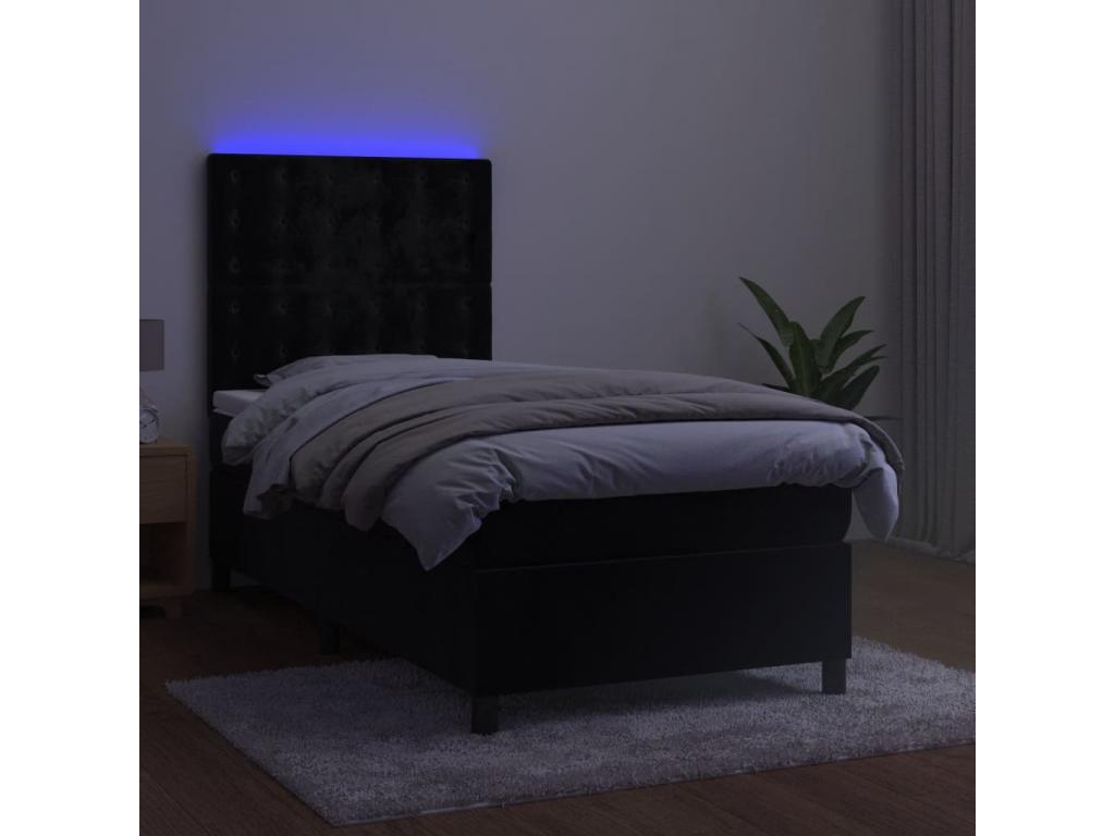 Upholstered bed base with mattress and LED lighting, black, 90x200 cm, velvet, CZZL32526