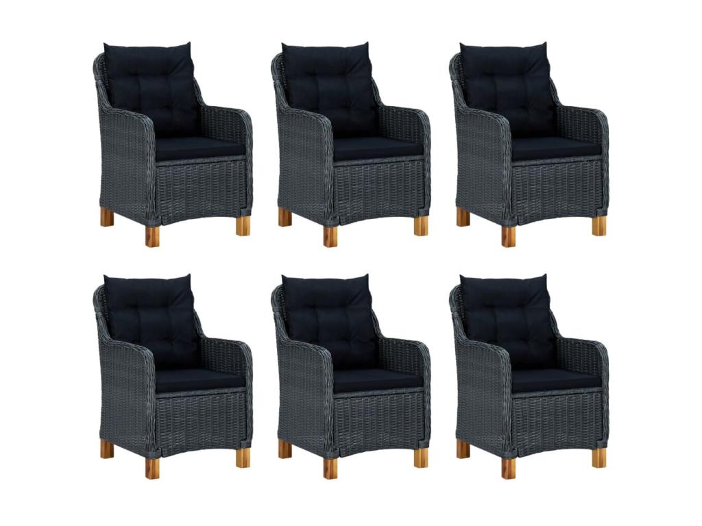 7-piece dining set with cushions, dark grey wicker resin, 5 SFXR84329