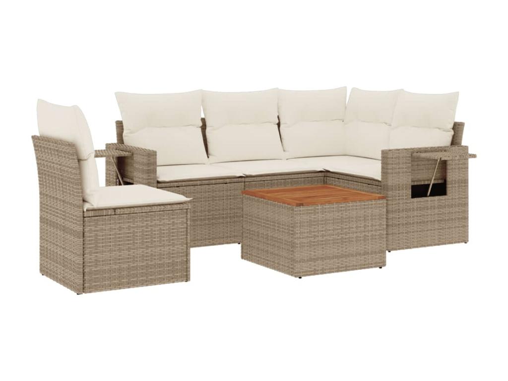 Garden furniture set with cushions, 6 pieces, beige woven resin, YWLK30714