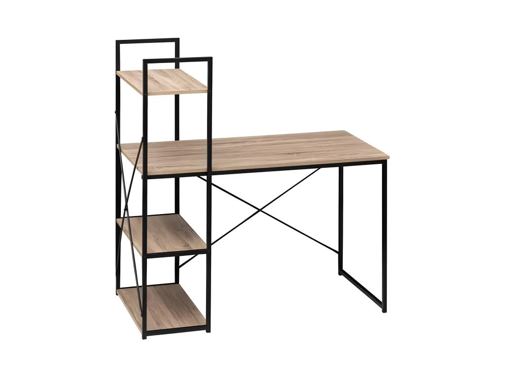 Desk with shelves in oak MDF and black metal - W- 113 x H- 60 x D- 120 cm SYFV70482