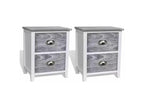 Lysvia 2-Drawer Bedside Table in White and Grey Paulownia Wood - Set of 2 GMQD02039