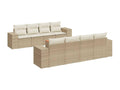 9-piece garden furniture set with cushions, beige woven resin PLPW52993