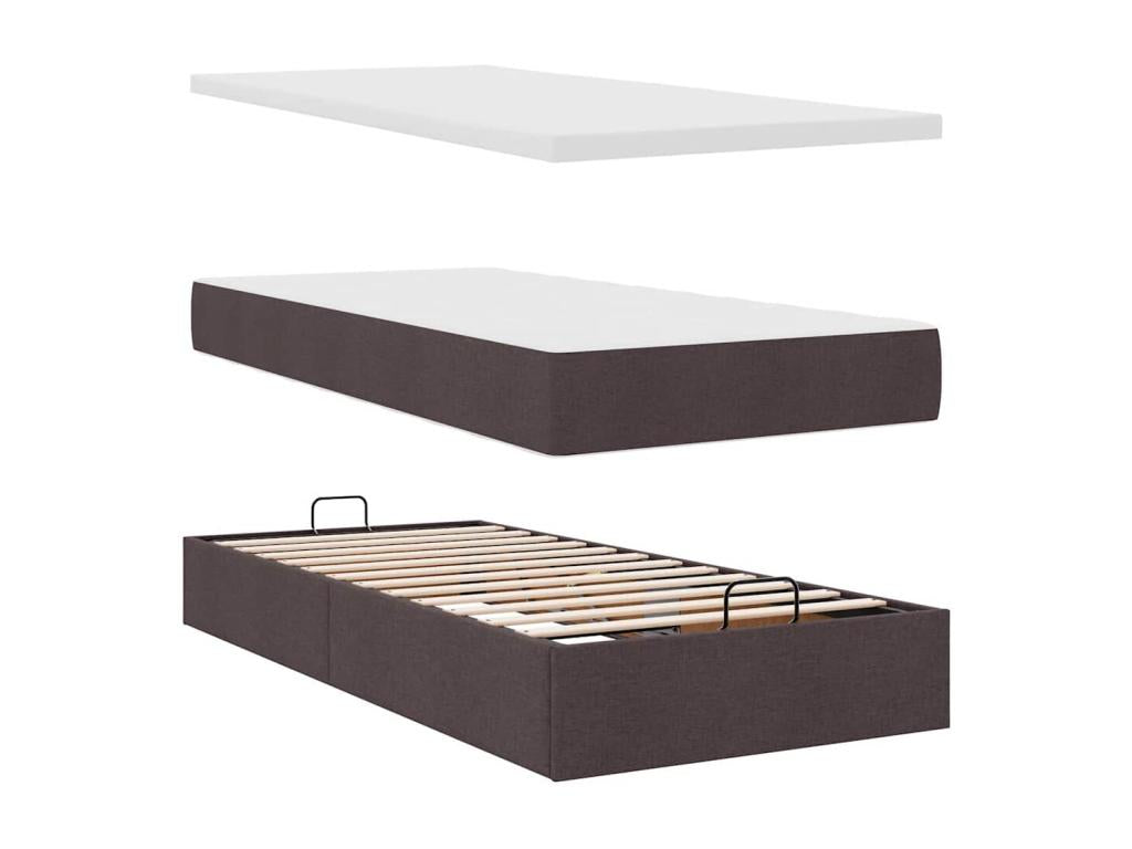 Ottoman bed frame with dark brown mattress 90x200 cm fabric OYDZ03480