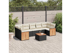 8-piece garden furniture set with cushions, black woven resin DSQL03595