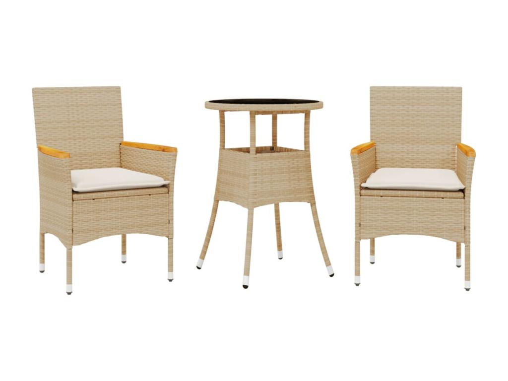 3-piece beige rattan and glass garden dining set and cushions YUXH54639