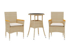 3-piece beige rattan and glass garden dining set and cushions YUXH54639