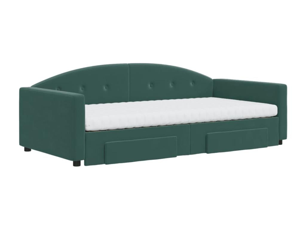 Daybed with trundle bed and drawers, dark green, 100x200 cm, velvet KICQ07669