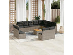 13-piece garden furniture set with cushions, grey woven resin ANQU44593