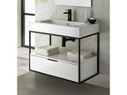 Bathroom cabinet with 1 wall-mounted drawer, glossy white with molded top - Length 100 x Height 54 x Depth 46 cm BPZJ63590