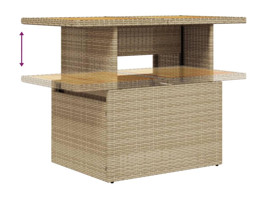 9-piece garden furniture set with cushions, beige woven resin HUTB42907