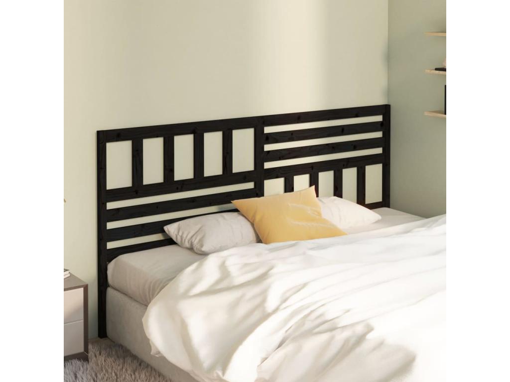 Black Headboard 206x4x100 cm Solid Pine Wood WSMU01877