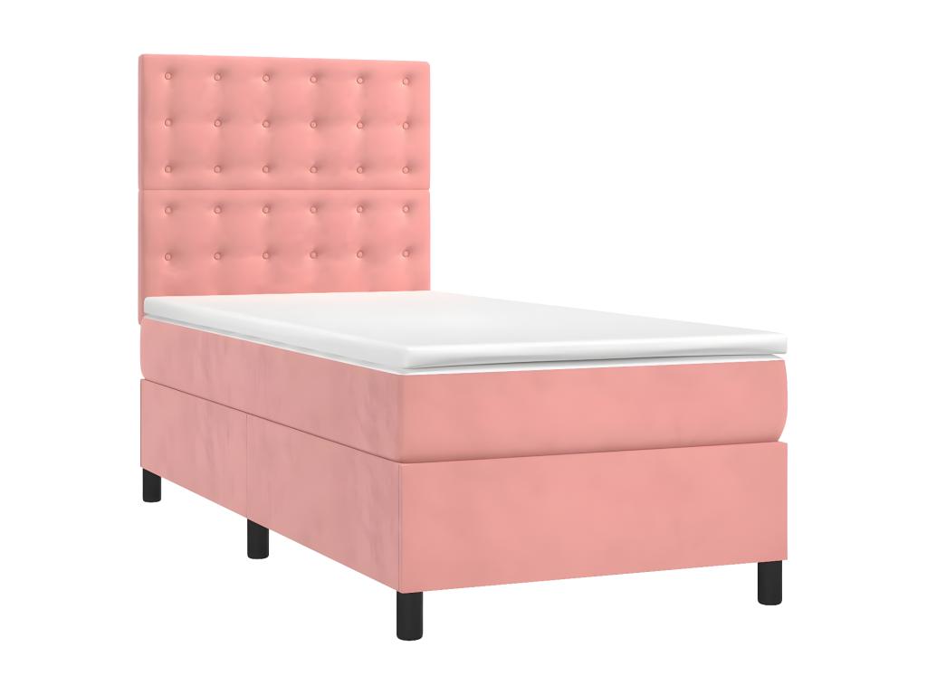 Upholstered bed base with mattress, Pink, 90x190 cm, Velvet, GRII78392