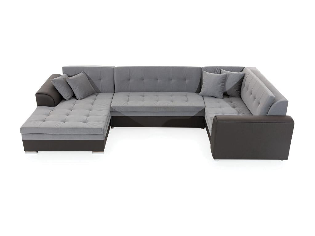 Panoramic convertible sofa in light and dark brown velvet with left-hand chaise longue, 340cm BFSX75045