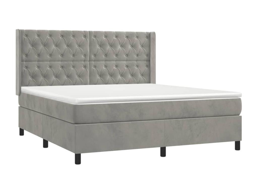 Bed base and mattress, light grey, 160x200cm, velvet, RBOT82671