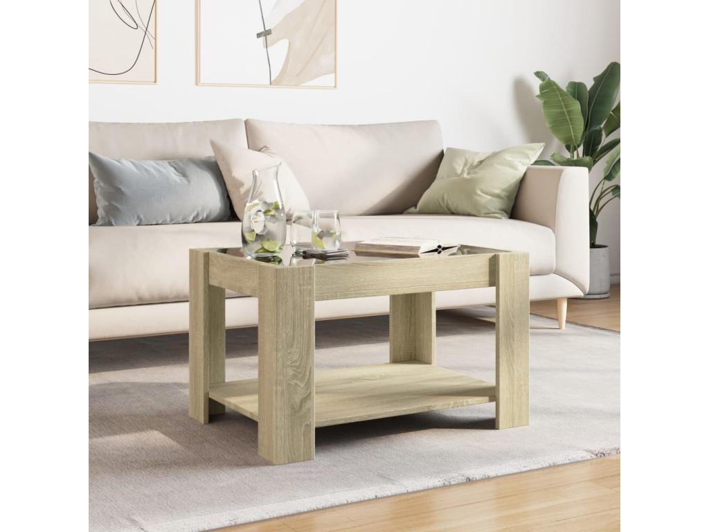 Coffee table with LED lighting, oak finish, 73x53x45 cm, engineered wood, WYNR11027