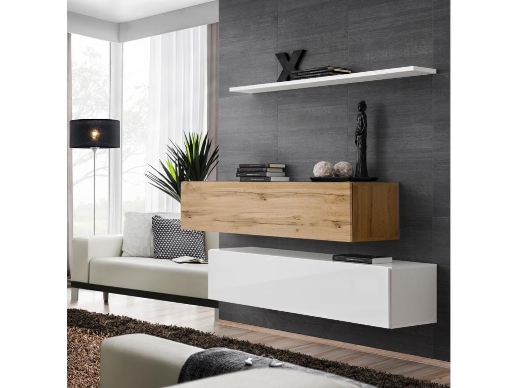 SWITCH SBII living room furniture set in glossy white and Elariva oak. FSLK72899