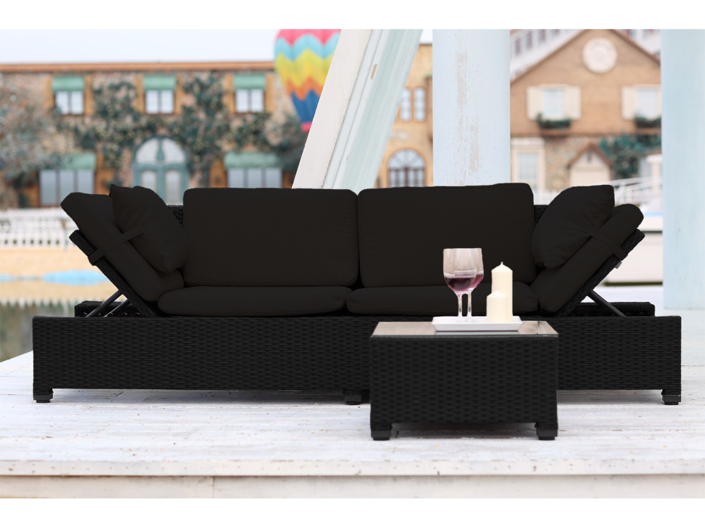 Elariva XGSO40445 2-seater garden furniture set in black/black wicker resin