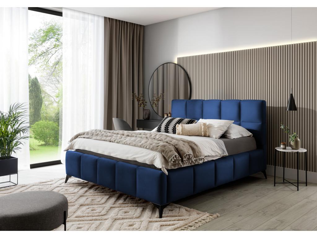Luxury storage bed in tufted velvet, Mister color, Midnight Blue, 140x200 cm, HAUK24732