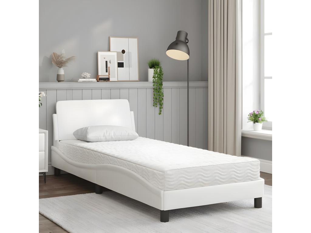 Bed with white mattress 90x200 faux leather QYSI49999